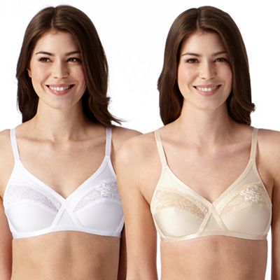 Debenhams Pack of two white and natural lace non wired bras